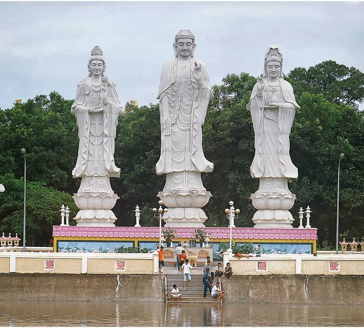 Massive Buddhist statues inside Dai Tong Lam Pagoda in Vung Tau