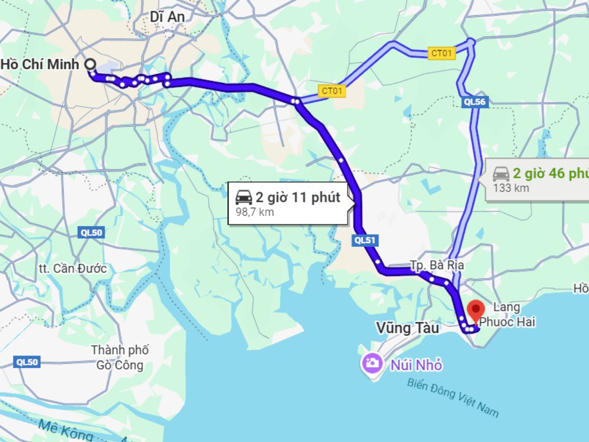 Di chuyển từ trung tâm TP.HCM đến Ngọc Xương Vũng Tàu mất hơn 2 giờ.