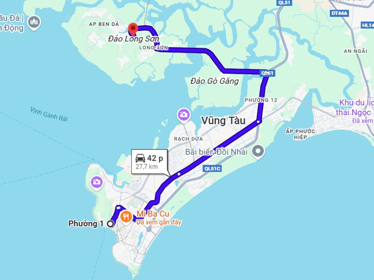 Hướng dẫn di chuyển từ trung tâm Vũng Tàu đến Núi Nứa.