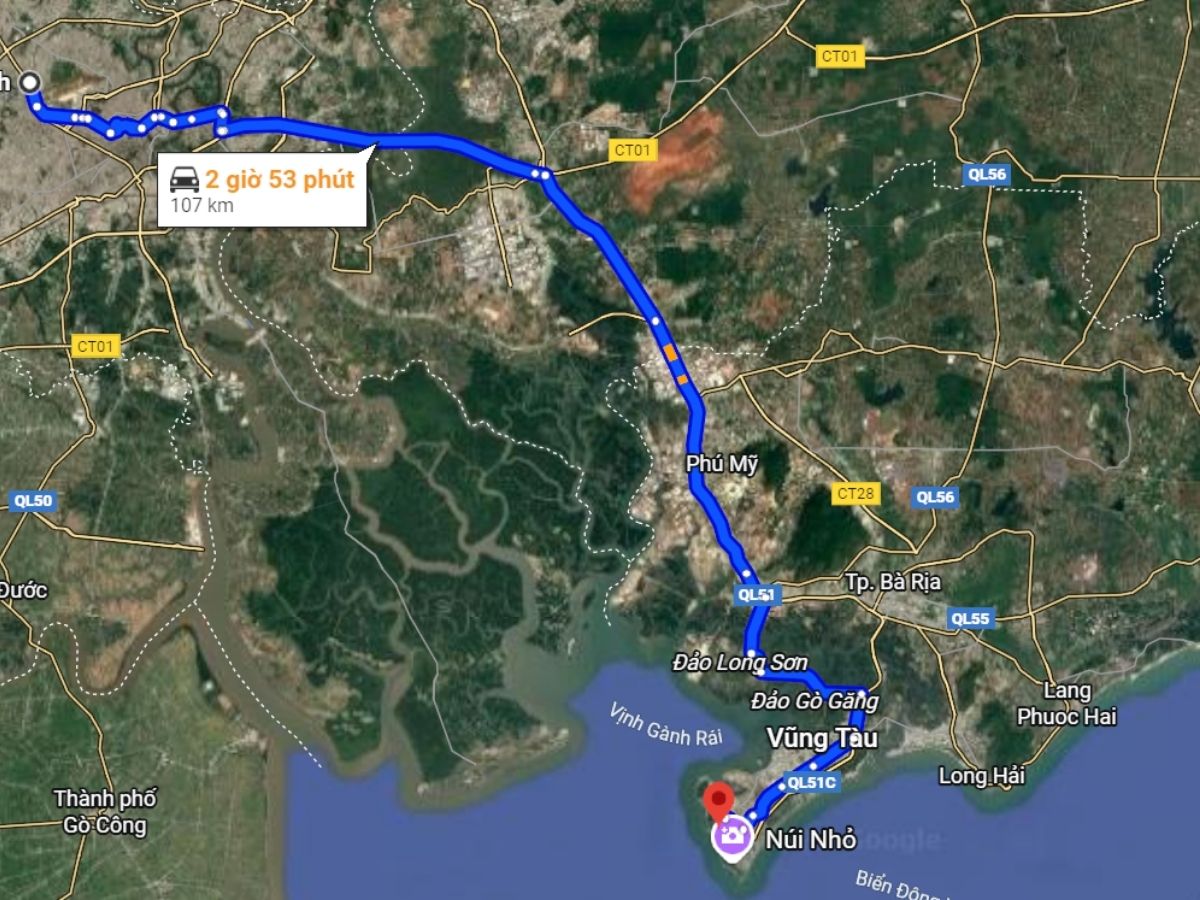 Hướng dẫn di chuyển từ trung tâm TP.HCM đến trung tâm Vũng Tàu.