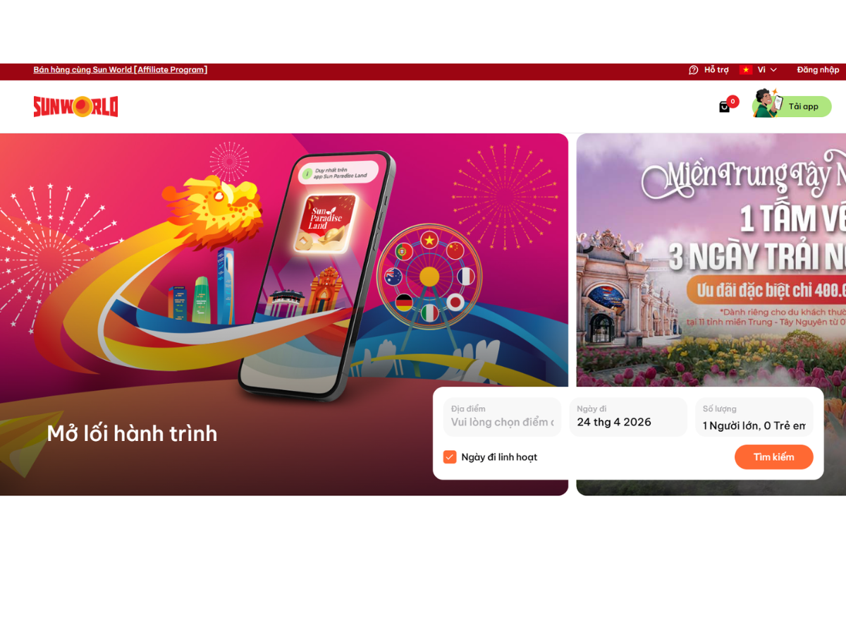 Truy cập website chính thức của Sun World để đặt vé nhanh nhất.